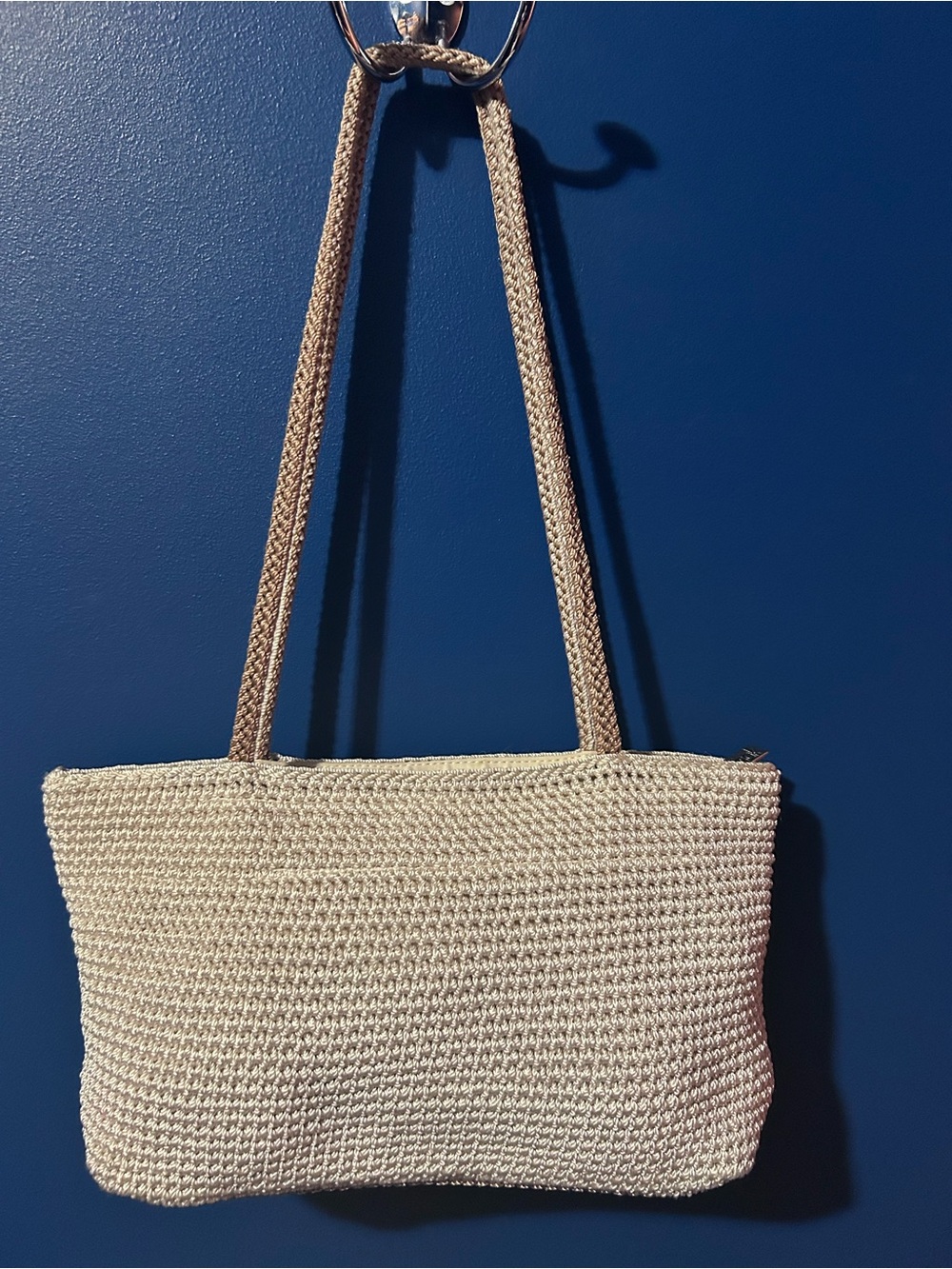 The Sak EUC Crocheted Hand Made Shoulder Bag Cream Boho Zip Closure